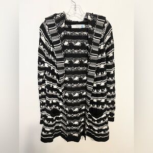Sparrow Anthropologie Black and White Open Front Hooded Cardigan Sweater. Size S
